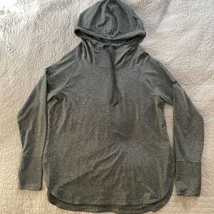 Athleta Uptempo Hoodie Large Green Gray Heather Thumbholes CYA Hem Lightweight